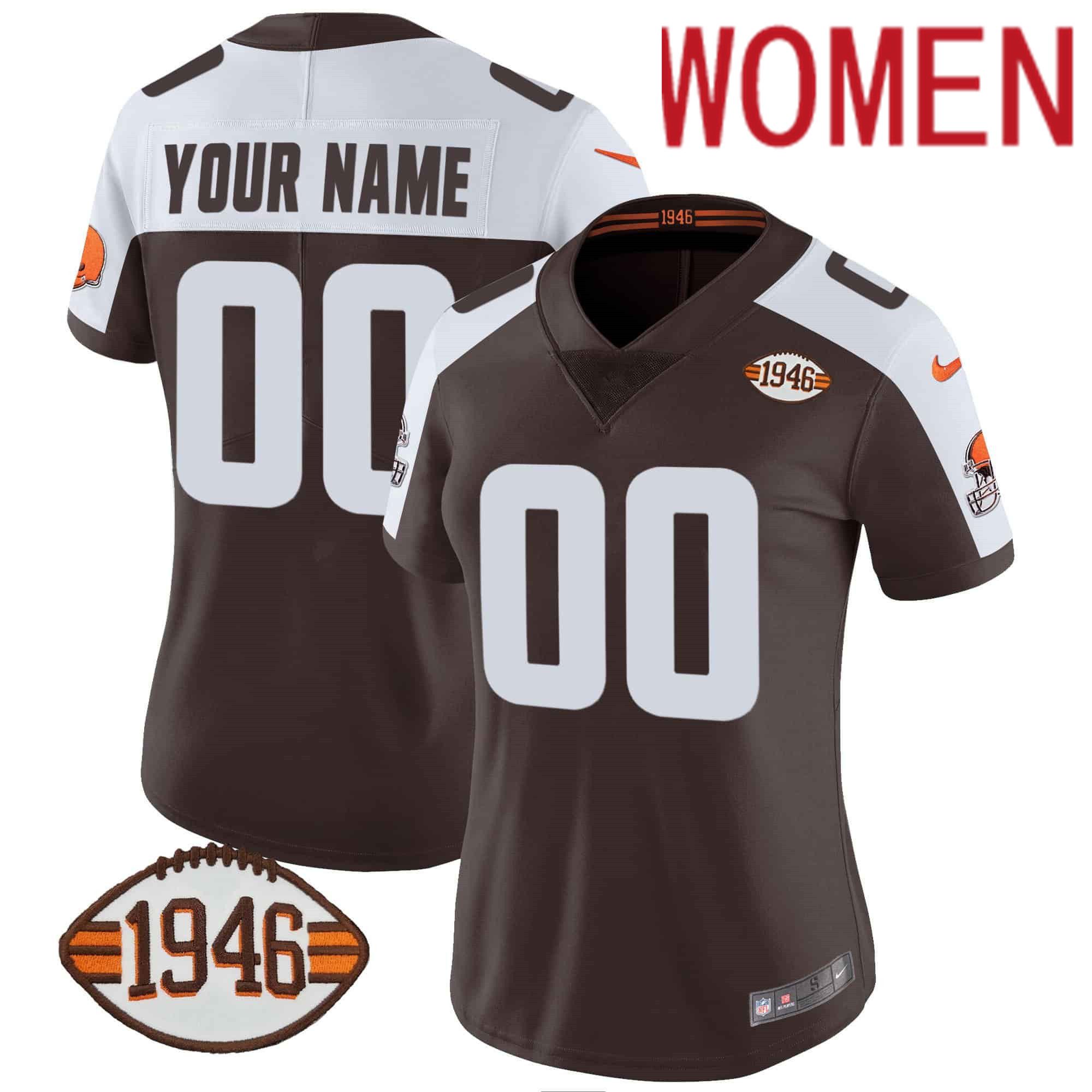 Women Cleveland Browns brown 1946 75th Anniversary Patch Custom 2024 Nike NFL Jersey